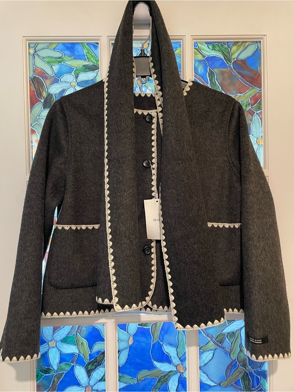 Wool-Blend Hooded Jacket with Contrast Trim - Dark Charcoal